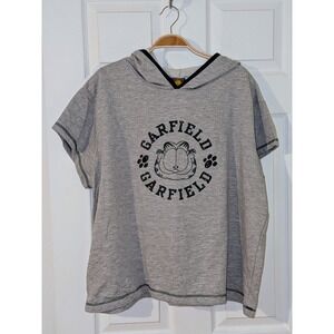 Garfield Graphic Hoodie Short Sleeve Sweatshirt Top Women's 3X Vintage 90's‎